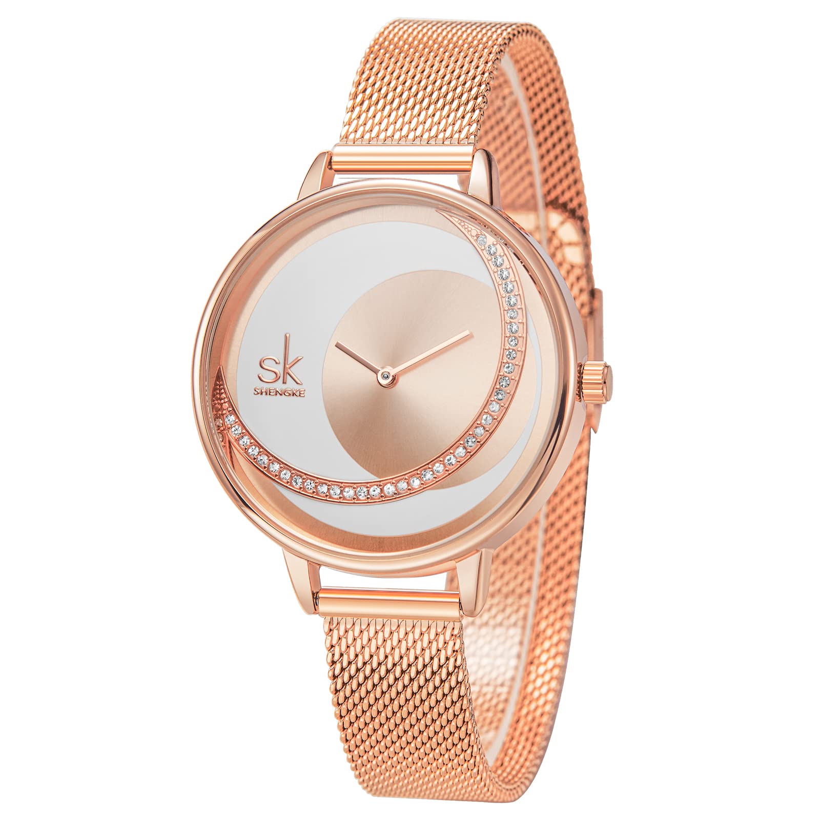 SHENGKE Ladies Watch Mesh Band Crystal Luxury Ladies Quartz Wrist Watch Girl Dress Wrist Watch
