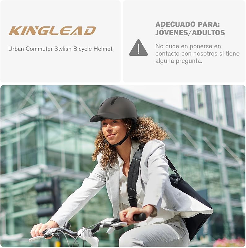 Casco de Bicicleta, Casco Urbano Commuter, Elegante Casco de Bicicleta para Hombre y Mujer, para Ciclismo, Trekking, Ciudad, Scooter, Casco Ajustable (Titanio, L:55-60CM)