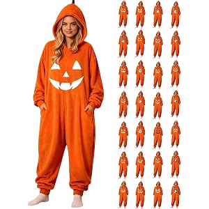 LVOFTJU Pumpkin Onesie For Women Adult Halloween Costumes Long Sleeve Hooded Pajamas Plush Long Sleeve Flannel Loungewear