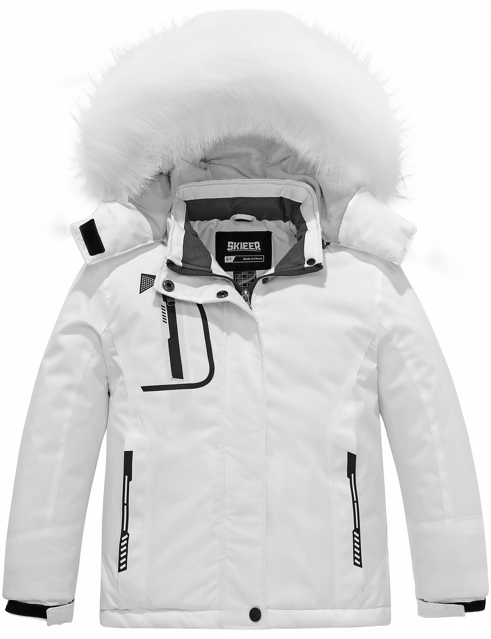 Photo 1 of **DIRTY** Skieer Girl's Winter Hooded Ski Jacket Windproof Insulated Raincoats (White,8)