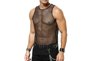 Casey Kevin Men's Mesh Fishnet Tank Top Fitted See Through Sleeveless Breathable Sheer Rave Vest