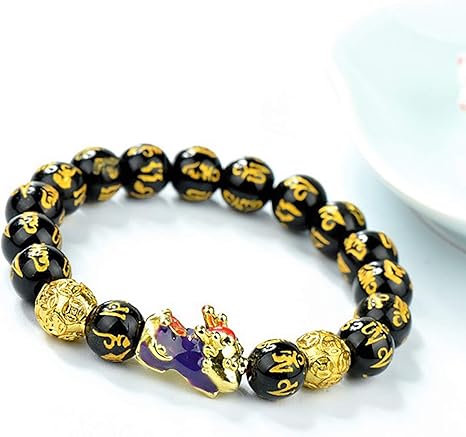 Feng Shui Farbwechsel Pixiu Reichtum Obsidian Armband Wohlstand Sechs Wort Mantra Geschnitzte Entzuckende Chubby Baby Piyao Armband 10mm Imitations Gemstone Talisman Attract Geld Gluck Unisex Amazon De Kuche Haushalt