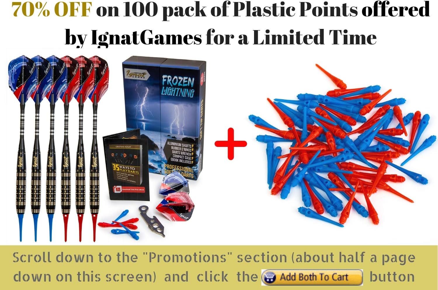 IgnatGames Plastic Tip Darts Set - Soft Tip Darts for Electronic Dart Board - Aluminum Shafts with O'rings, Extra Tips and Extra Flights + Dart Wrench + Innovative Case (20g Frozen Thunderbolt) : Sports & Outdoors