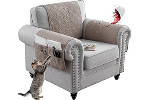 EXTLEZSA Waterproof Sofa Armrest Cover, Anti-Slip Headrest Cover Lengthen Sofa Armrest Storage Organizer with 6 Pockets Quilted Furniture Protector for Pets Sofa Couch (Khaki,1 Seater 3pcs)