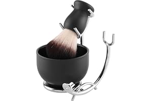 Aethland Shaving Brush Set with Black Solid Wood Handle, Shaving Kit for Men Includes Shaving Brush, Dia 3.1 inches Stainless Steel Shaving Bowl & Shaving Stand Wet Shaving Gifts for Men