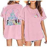 Magic Kingdom Shirts for Women Oversized Princess Castle Graphic Tees Family Holiday Vacation T-Shirt Cute Tops