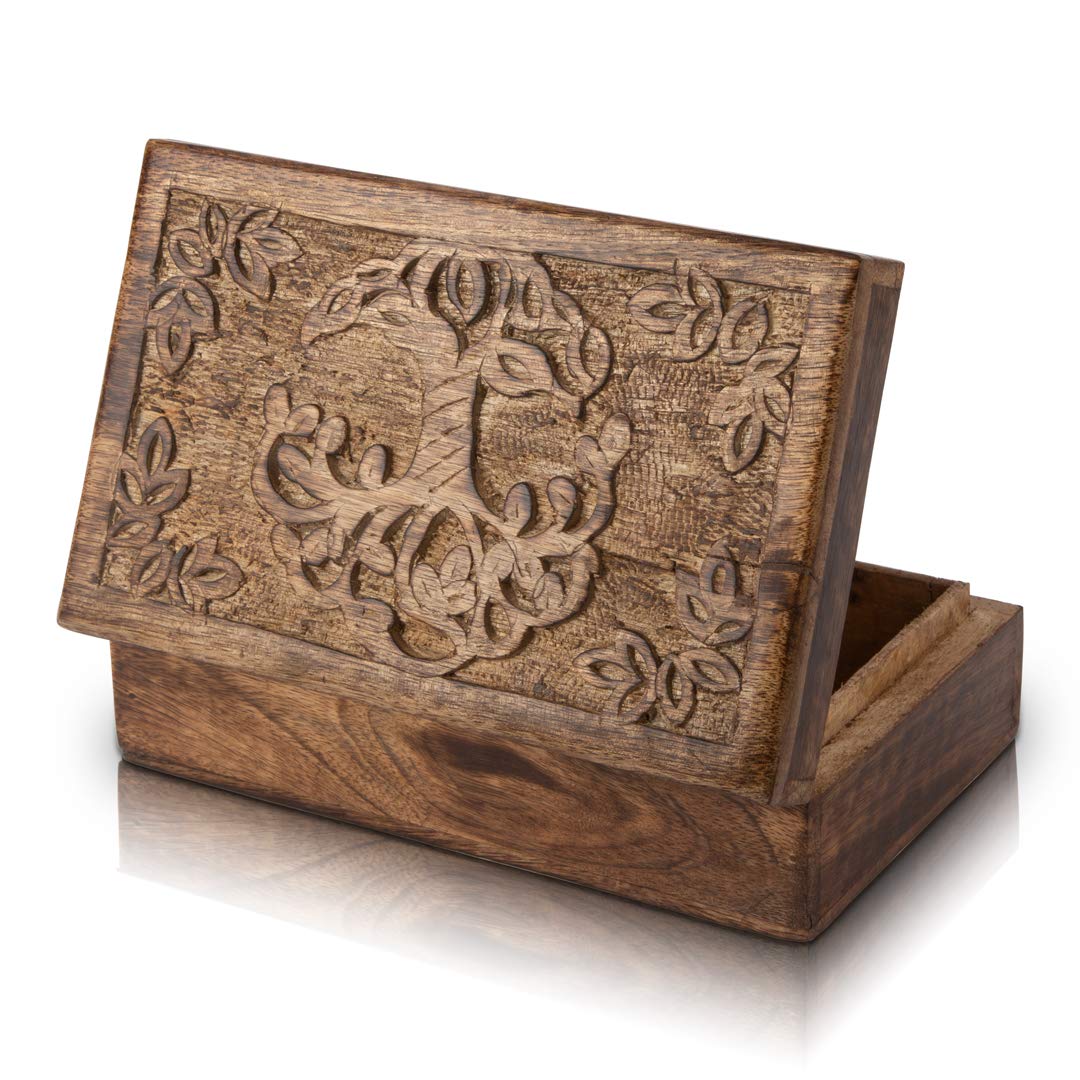 Great Birthday Gifts Handmade Decorative Wooden Jewellery Keepsake Box Tree Of Life Carving Jewellery Organizer Treasure Chest Trinket Holder Watch Storage Lock Box Housewarming Gift (Antique)