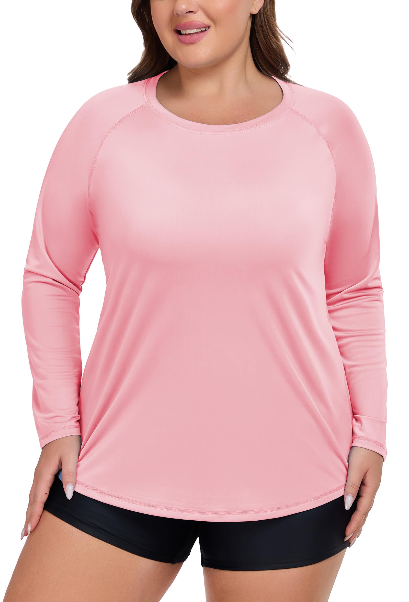 Photo 1 of ForHailey Rash Guard for Women Plus Size Long Sleeve Shirts Workout Tops Activewear Swim Uv Protection Sun Shirts Swimming Suits Athletic Pink XX-Large