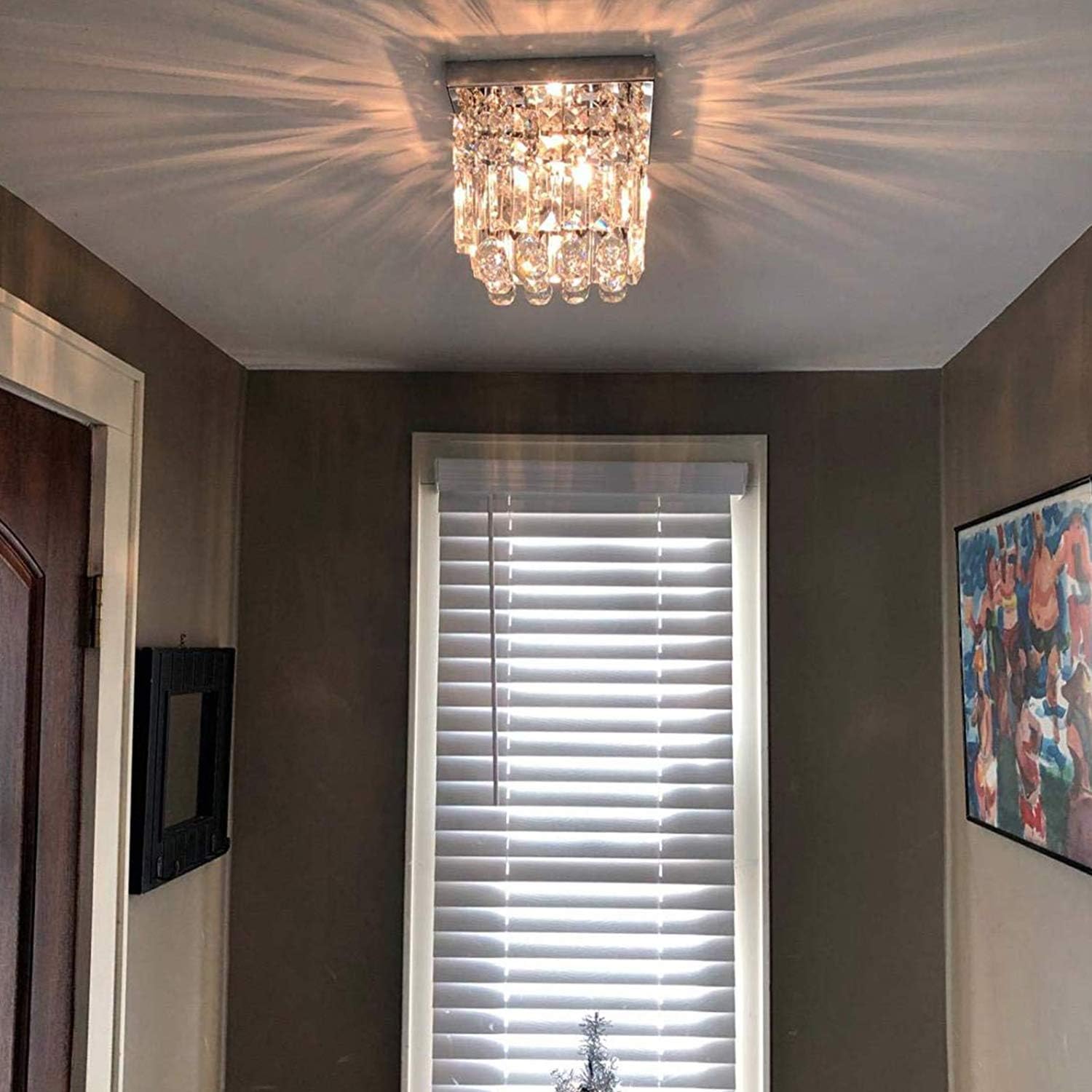 Moooni Hallway Crystal Chandelier 1 - Light W8" Mini Modern Square Flush Mount Ceiling Light Fixture - - 