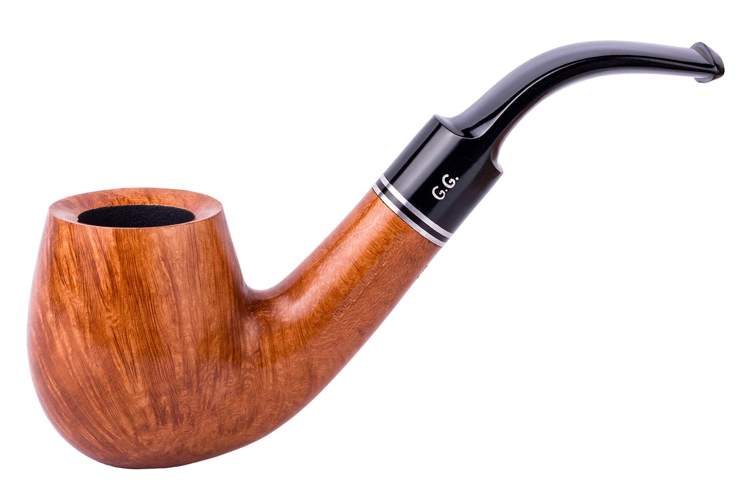 Wooden Tobacco Pipe - Holmes Series, Handcrafted from Briar Root, Fits 9mm Filter (Gold)