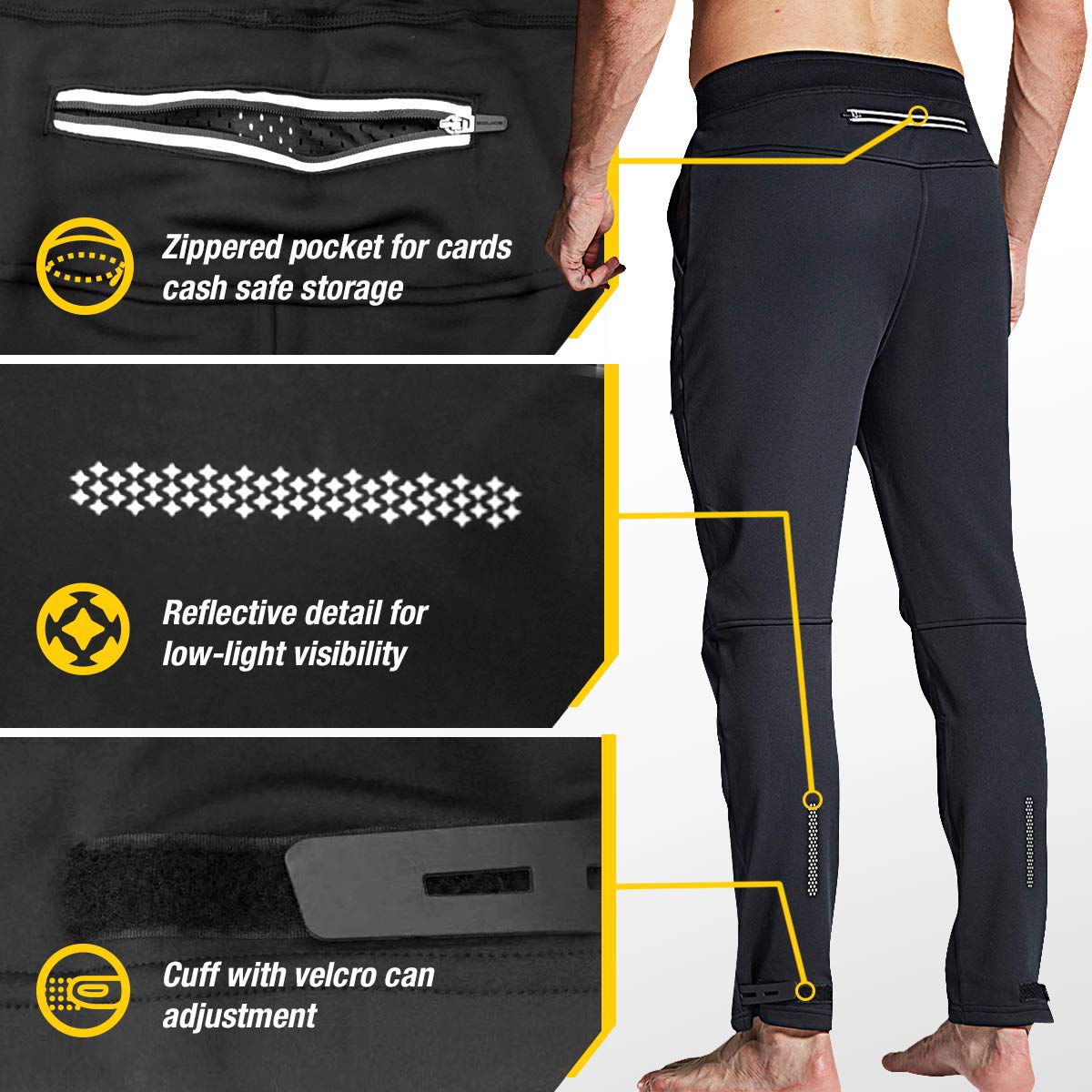 Souke Sports Winter Herren Fahrradhose Lange Thermo Outdoorhose mit Fleecefutter - Winddicht -Atmungsaktiv-Wasserabweisend Softshellhose 6