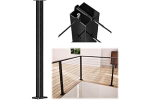 Muzata Black Corner Cable Railing Post 36 Inch 36"x2"x2" T-drilled One-Post Corner Solution Surface Mount Stainless Steel Cable Railing System Kit Indoor Outdoor with Paper User Guide PS02 B34S