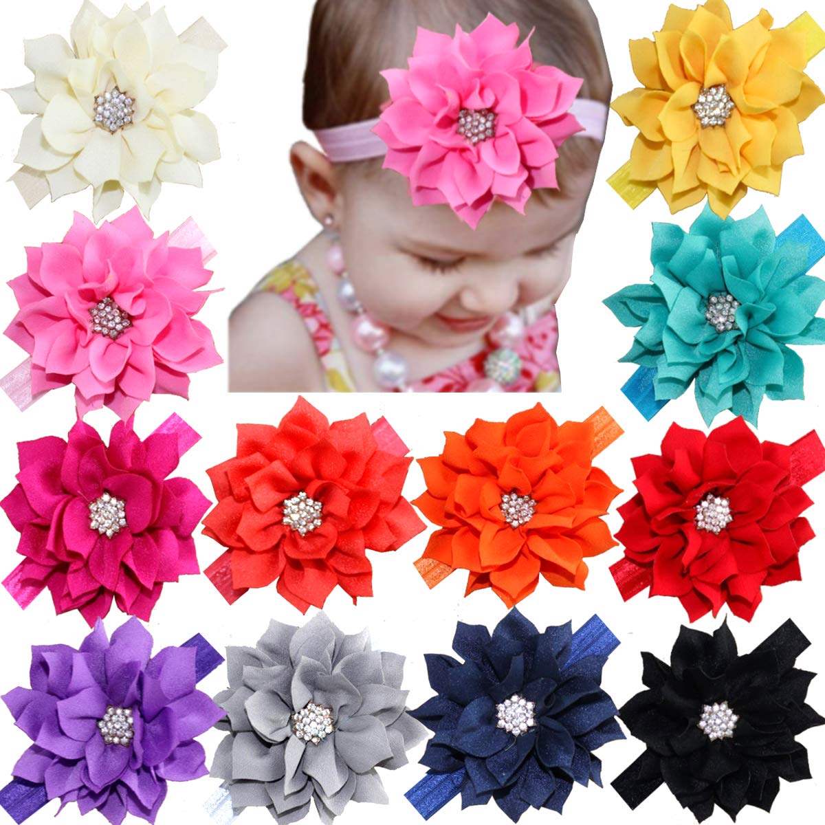 18pcs Baby Girls Headbands Chiffon Flower Soft Strecth Hair