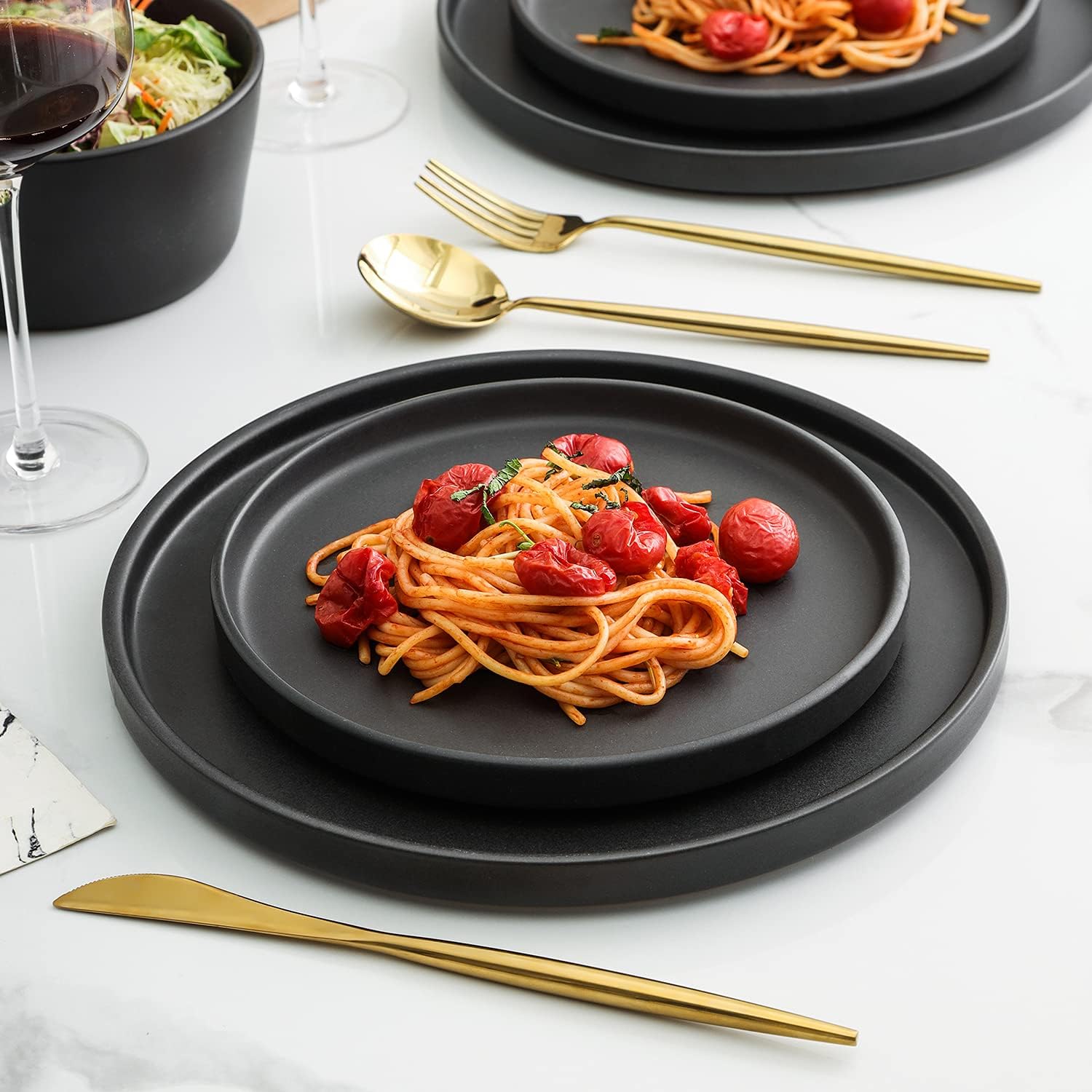  | Stone Lain Coupe Dinnerware Set, Service For 4, Black Matte: Dinnerware Sets