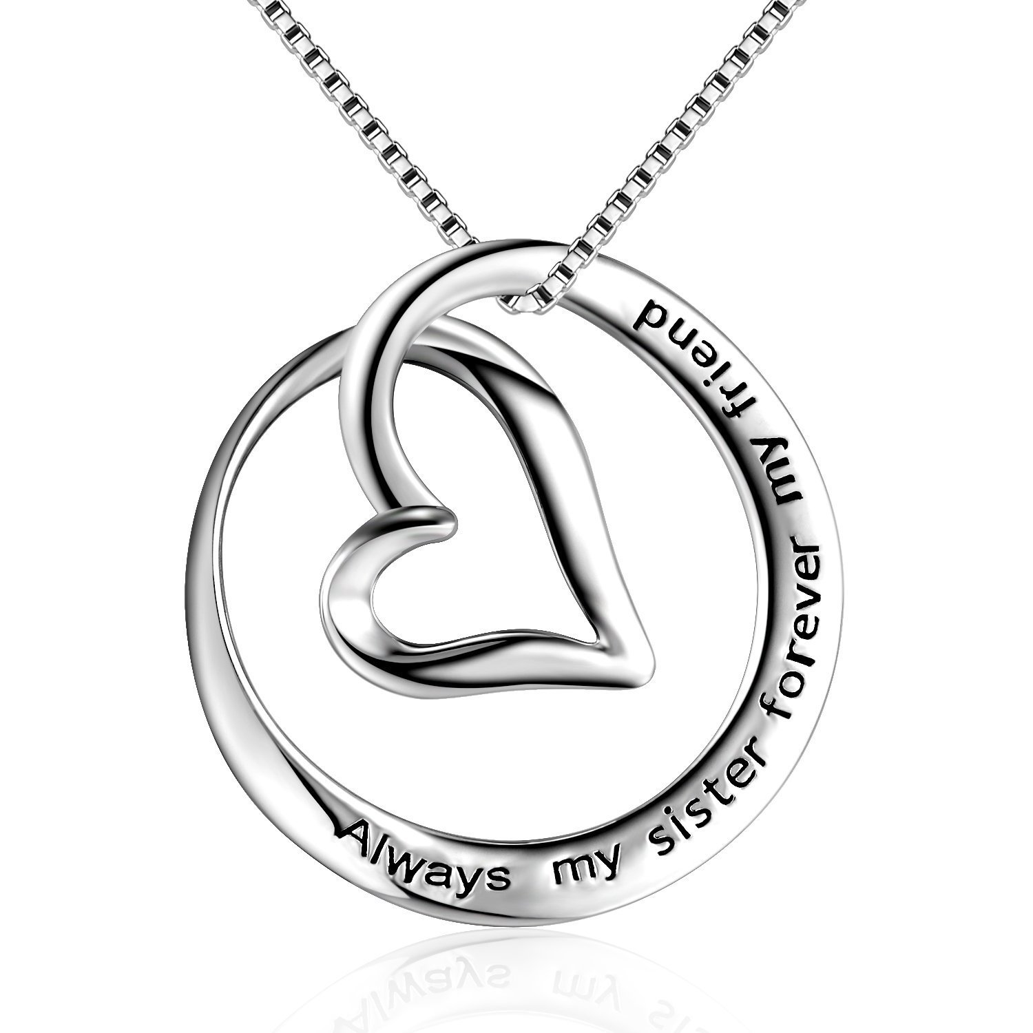 BGTY Sterling Silver Always My Sister Forever My Friend Love Heart Pendant Necklace, 18"