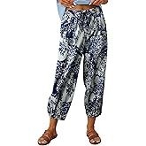 Women's Print Capri Pants High Waist Drawstring Cinch Bottom Lounge Pants