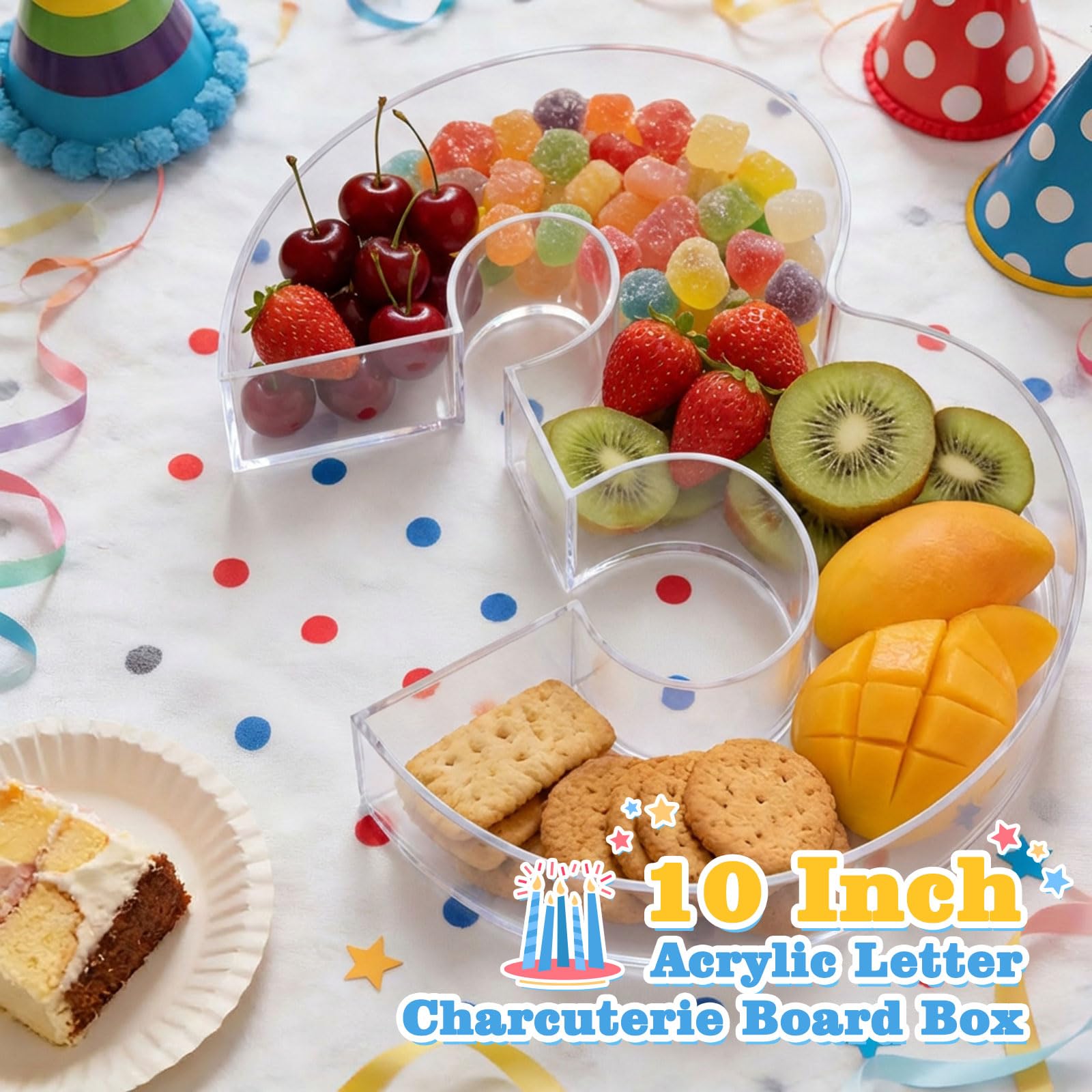 Condition photo showing New/Like New for ledido 10’’ acrylic number charcuterie board box, reusable fillable serving tray for candy cake frui