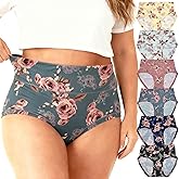WhilyeePam 6 Pack Womens Underwear XL-5XL Plus Size Panties Ladies Briefs Mid High Waist Panty Floral Print Undies for Woman