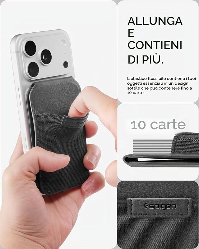 Slim Fold MagFit Portafoglio MagSafe [Fino a 12 Carte] Tasca Elastica, Supporto Free Stop, Porta Carte Magnetico per iPhone 17 17e 16 15 14 13 12 Pro Max & Cover MagSafe e Pixelsnap