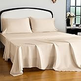 Homilay Tencel Lyocell 4 Pieces Queen Sheet Set, Silky Soft, Cooling & Wrinkle-Free - Oeko-TEX Certified - Deep Pocket Fits 16" Mattress, Beige