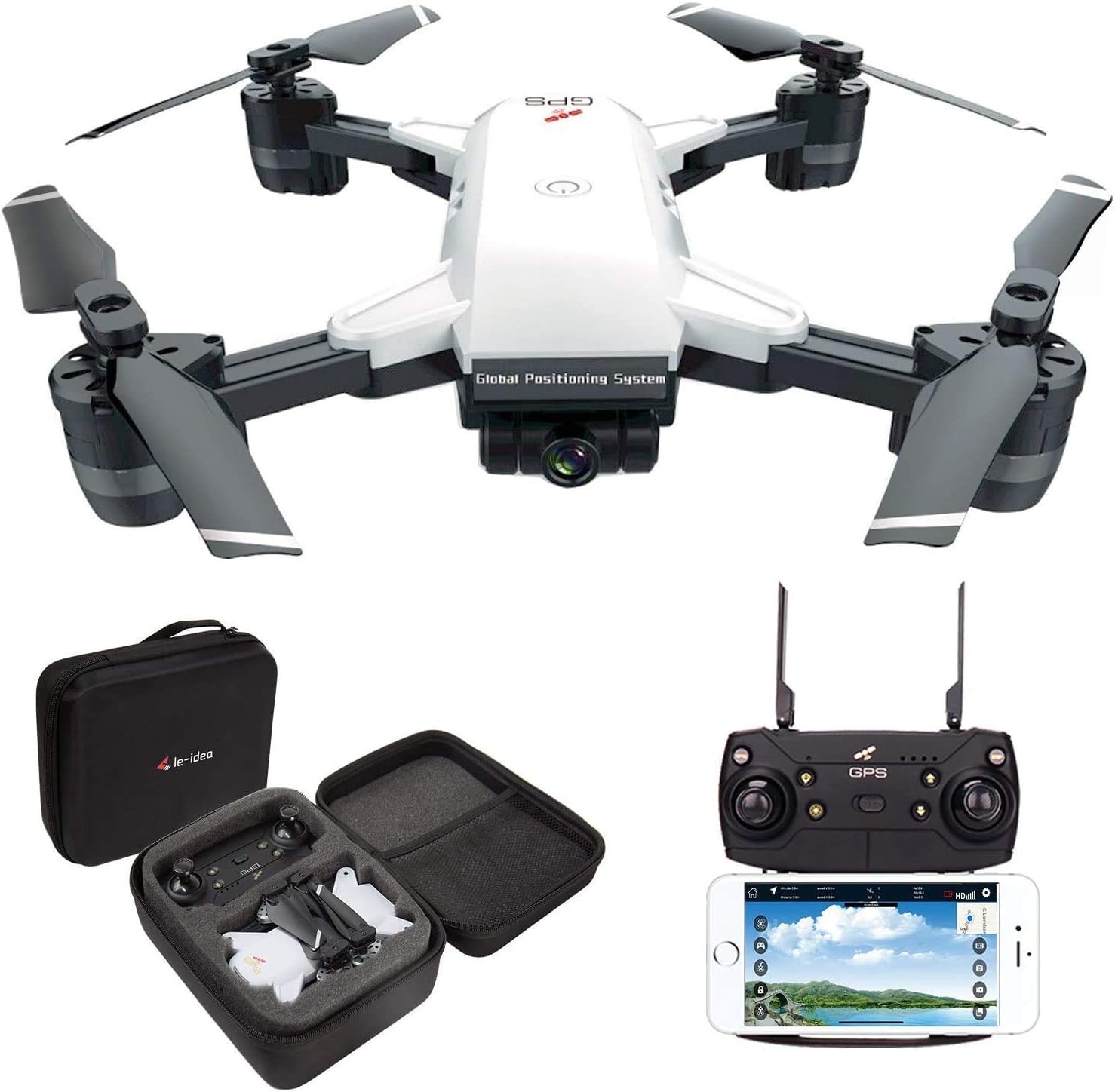le-idea GPS Drones with 2K HD Camera for Adults,WiFi FPV Live Video RC Quadcopter, GPS Return Home, Altitude Hold, Easy to Fly for Beginners, 15 Mins Flight Time(IDEA 10 Pro)