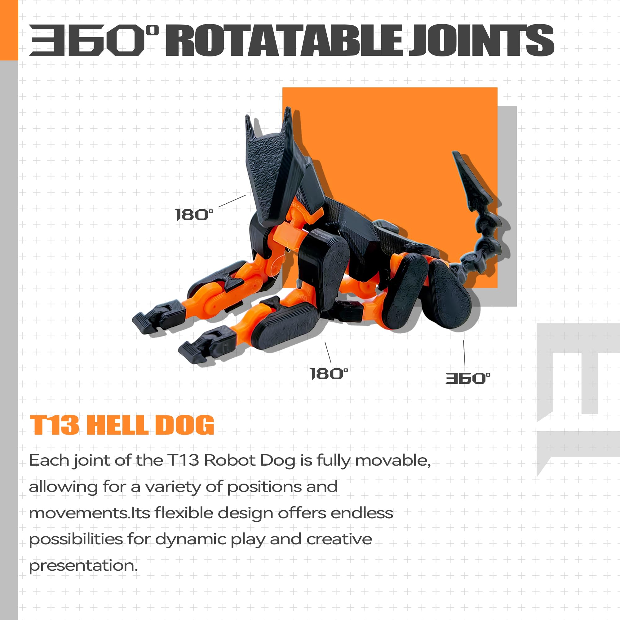 (Assembly Completed) T13 Action Figure Set, 3D Printed Toys Robo 13 Action Figures,Dummy 13 Titan 13 Action Figure (Black + Orange)