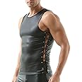 QiaTi Mens Leather Tank Top Lace Up Leather Sleeveless Shirt Round Neck Mens Faux Leather Vest Undershirts for Rave Dance