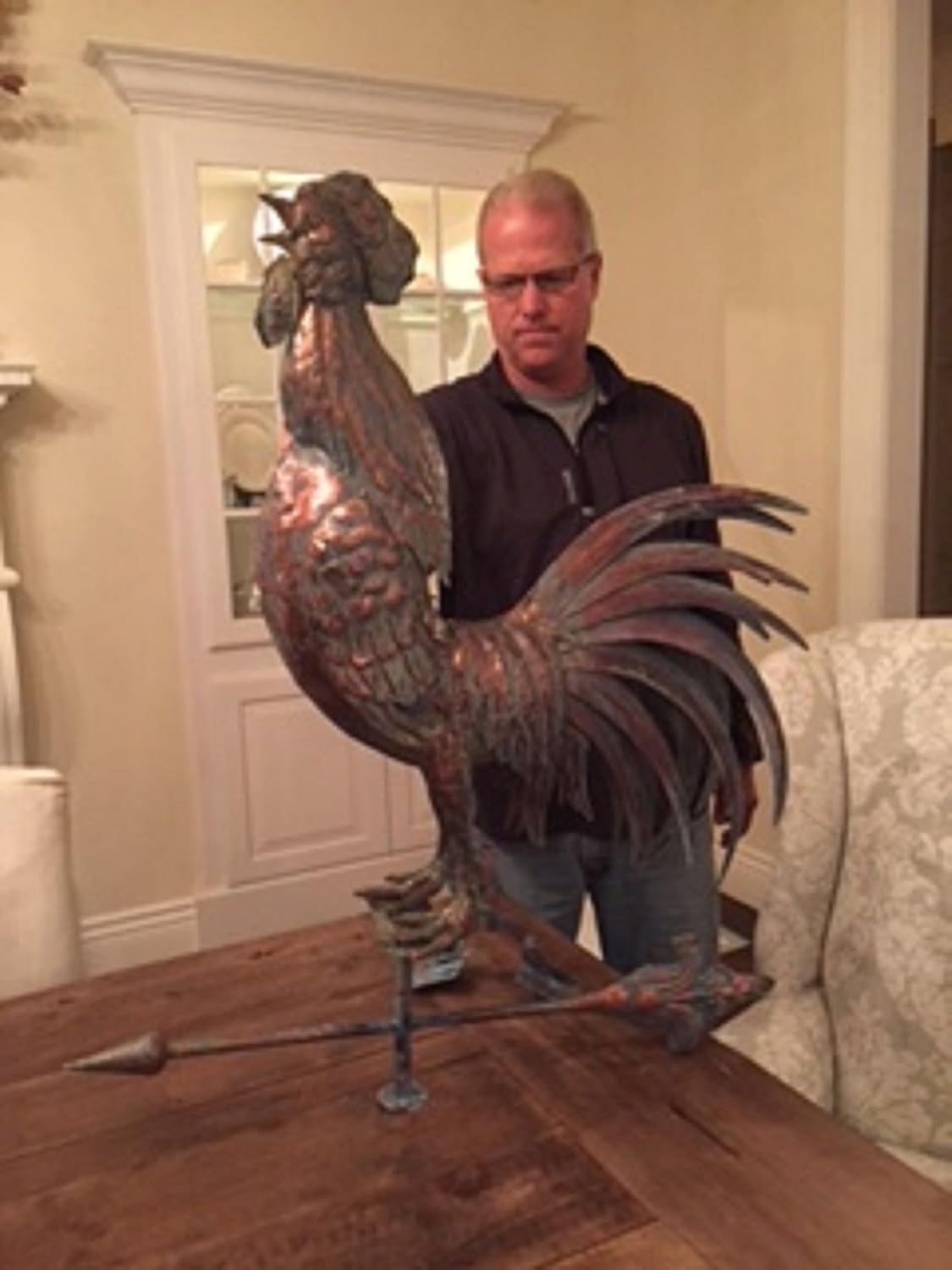 Weathervanes - FurnitureBarnUSA Large Handcrafted 3 Dimensional Crowing Rooster Weathervane Copper Patina Finish