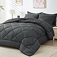 HEVUMYI 7 Pieces Queen Comforter Set, All Season Reversible Bed in a Bag Queen, Ultra Soft Queen Bedding Set with Grey Comforter, Flat Sheet, Fitted Sheet, Pillowcases, Pillow Shams, Dark Grey
