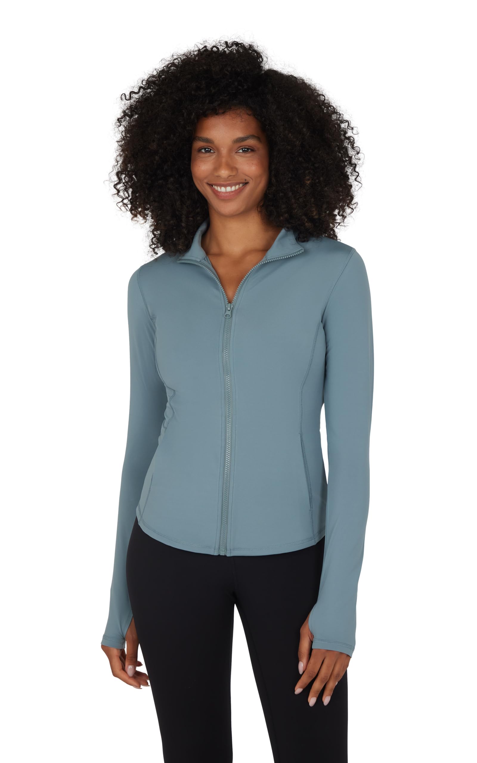 Photo 1 of 90 Degree By Reflex Full Zip Running Track Jacket Lightweight Athletic Slim Fit Jacket with Thumbholes - Stormy Sea High Low Hem - XL