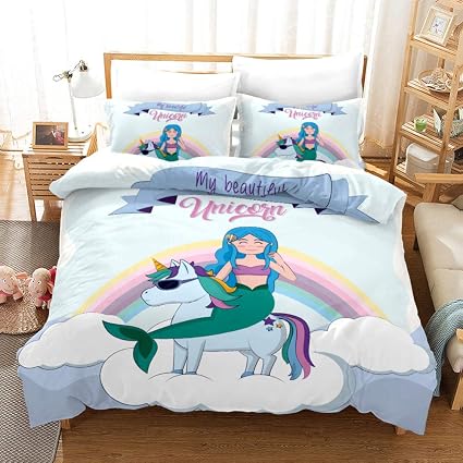 Amazon Lhngod 白雲ユニコーン羽毛布団カバー寝具 Unicorns 漫画の動物の女の子学生寮シングルベッドとダブルベッドセット150x210cm布団カバー 枕カバー2枚 人気 寝具カバーセット ベッド用 掛け布団カバー 超微細繊維生地 抗菌防臭 通気性 四季通用 寝具カバーセット