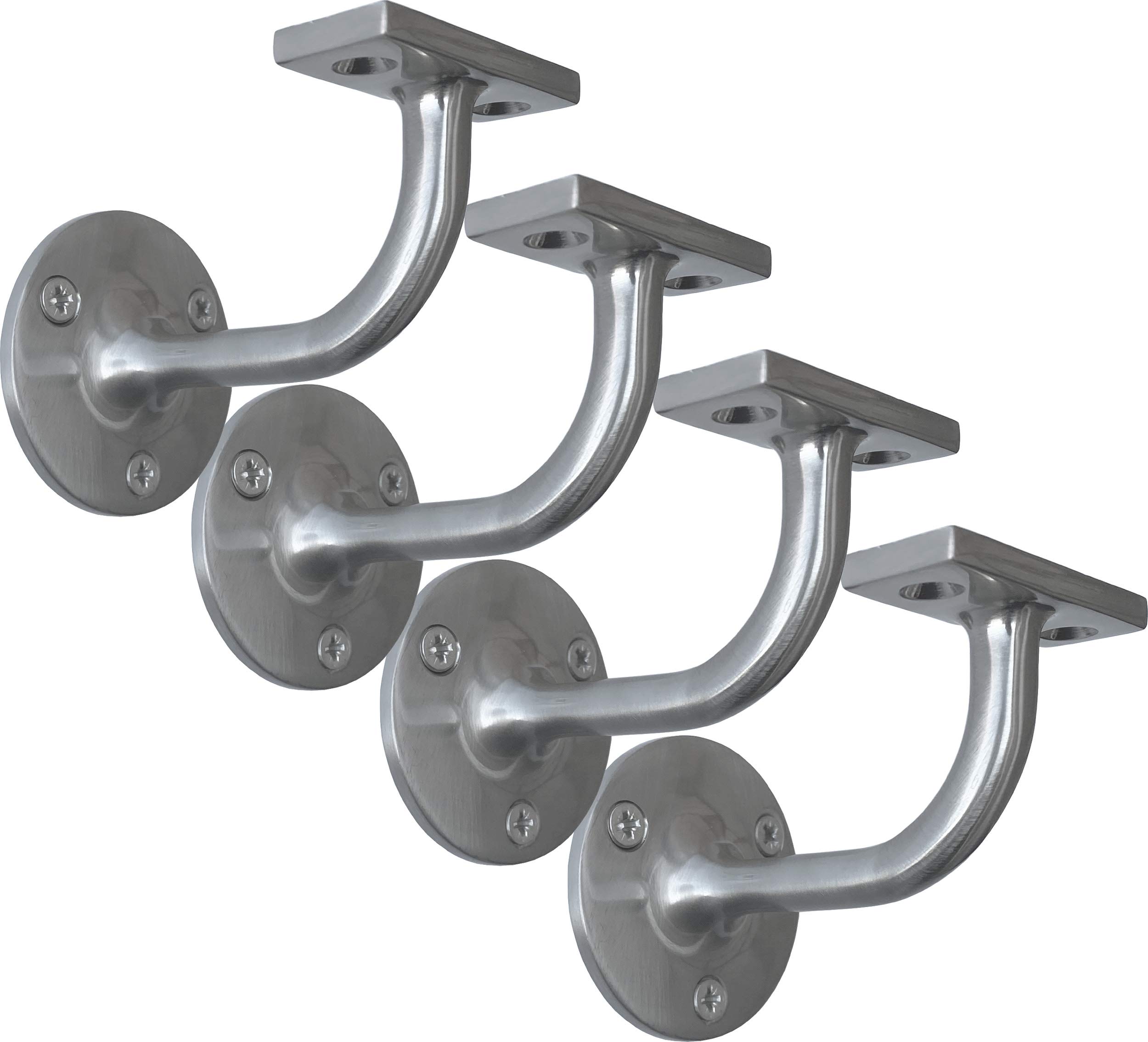 IRONTITE® 4X Satin Chrome Handrail Brackets, Heavy Duty Banister Rail Brackets, Suits Wood Or Metal Stair Banister Rails, Perfectly Finishing The Look of Your Hand Rail (4 Pack)