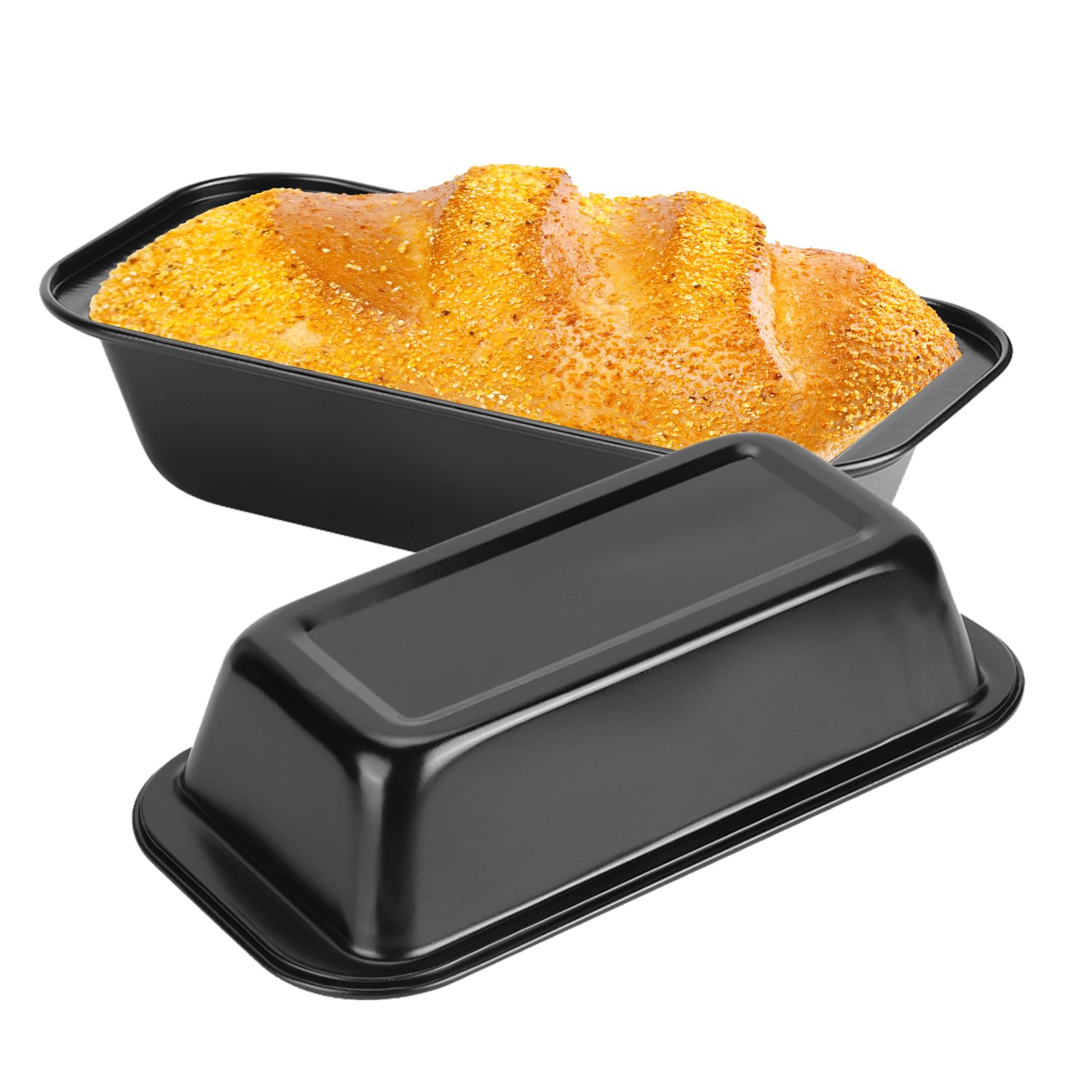 Tissting 2 Pcs Loaf Tin 10 x 5.2 x 2.4 Inch Rectangle Non Stick Carbon Steel Bread Baking Pan Black Cake Making Mold for Kitchen