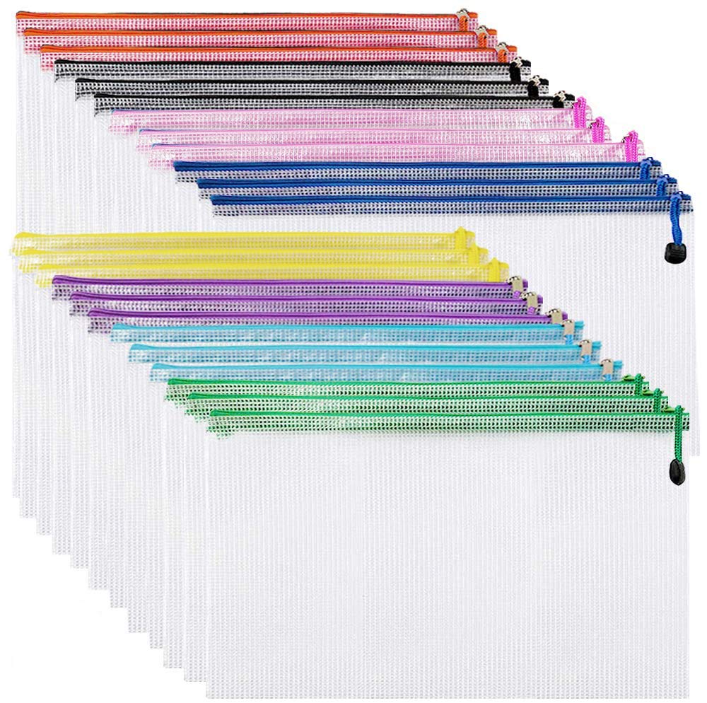 A5 Plastic Wallets Folder A5 Zip Wallets Zip Lock Bags Zipped Bag - 24 Packs (8 Colours)