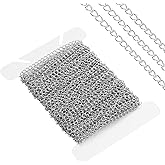 Silver Chain for Jewelry Making 2mm 33 Ft Chain Roll Curb Stainless Steel Necklace Chains Extenders for Women, Tarnish Resistant Stainless Steel Chains Necklace for Pendants Bracelet Making DIY Craft