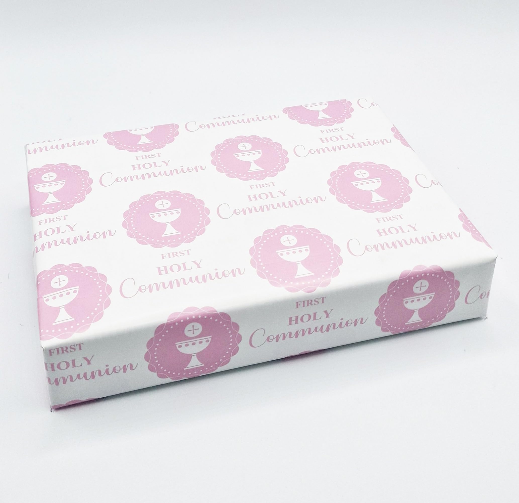 4 Sheets 4 Tags First Holy Communion Girl Wrapping Paper Gift Wrap Pink and White (PA)
