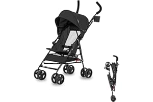 Dream On Me Rover Convenience Baby Stroller – Lightweight & Compact Travel Umbrella Stroller, Quick One-Hand Fold, Lockable Rear Wheels, Adjustable Canopy, 3-Point Safety Harness & Cup Holder - Black