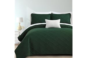 Yiran California King Size Emerald Green Quilt Set Lightweight Oversized Bedspread Ultrasonic Diamond Pattern Summer Coverlet Modern Style 3 Piece with 2 Pillow Shams (112x104 inch)