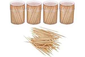 Gmark Bamboo Wooden Toothpicks 1600 Pieces Wood Round Toothpicks in Plastic Storage Holder| Sturdy Double Sided for Party, Olive, Fruit, Teeth Cleaning Toothpicks (4 Packs of 400pc) GM1102