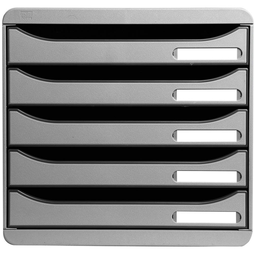 Exacompta - Ref 309740D - BIG-BOX PLUS Desktop Drawer Set - 5 x 43mm Drawers, Suitable for A4+ Documents, 347 x 278 x 271mm, 100% Recycled Plastic - Light Grey — image 1