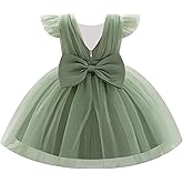 IDOPIP Birthday Dresses for Girls Toddler Ruffle Tulle Tutu Formal Wedding Party Flower Girl Dress Pageant Baby Bowknot Gown