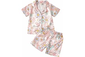 MAINESAKA Baby Girl Short Sleeve Button Down Tops And Shorts Snug Fit Pajamas Set 2 Piece Silk Satin Pjs Summer Sleepwear