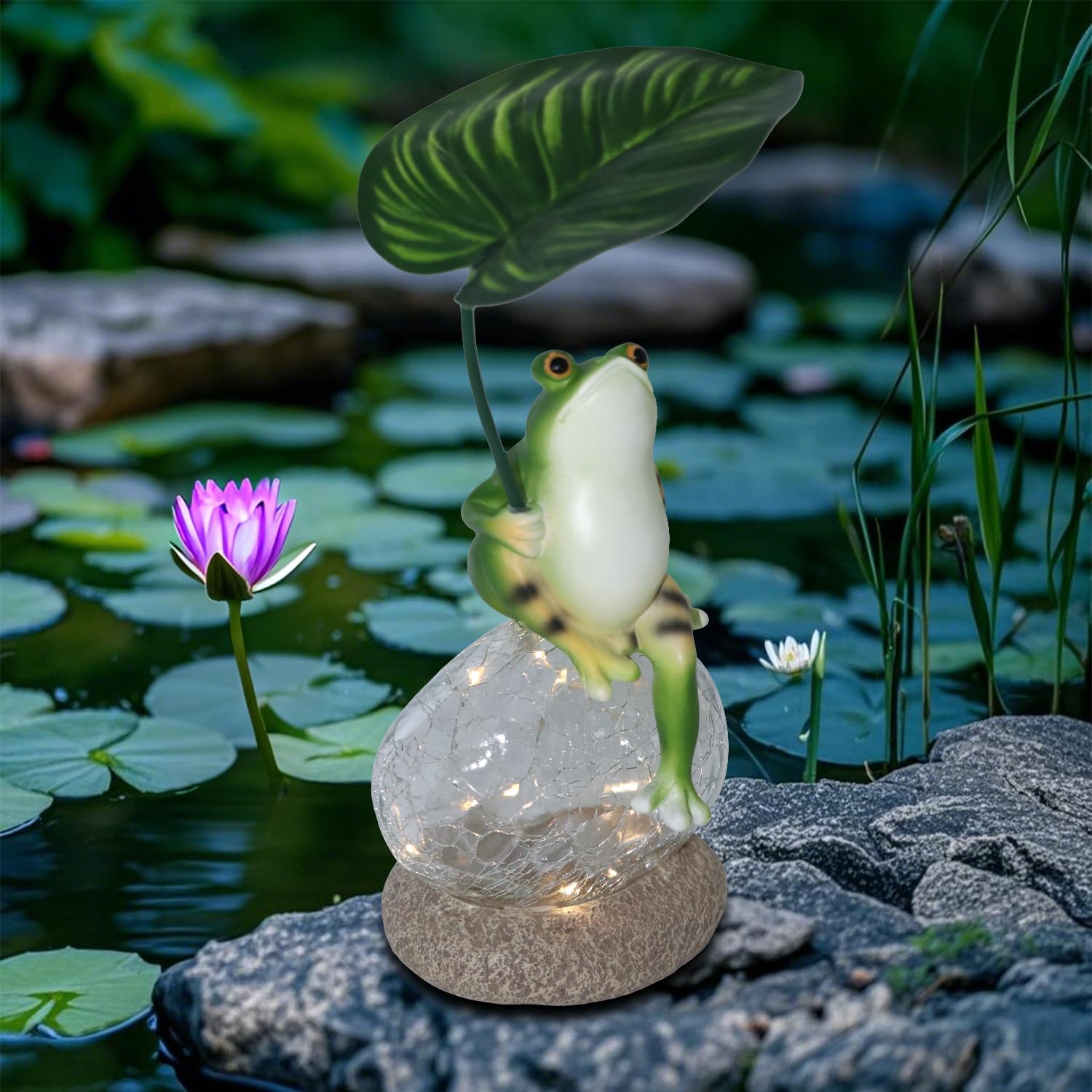 Photo 1 of XMHBCSM Solar Frog Garden Decor,Outdoor Solar Lights Frog Figurine Lights with Umbrella,Decorative Path Lights Gardening Gifts for Women Mother's Day