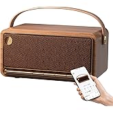 Edifier Retro Wood Bluetooth Speaker, Wireless Portable Speakers with 40W Hi-Res Audio, Stereo Pairing ConneX App, USB and TF Card Brown