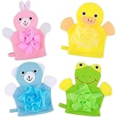 Dimeho Kids Bath Gloves, 4/2pcs Shower Gloves Loofah for Kids Exfoliating BathGlove Body Scrub Glove Exfoliating Scrubber BallEasy to Lather Lovely Animal Colorful Design (4)