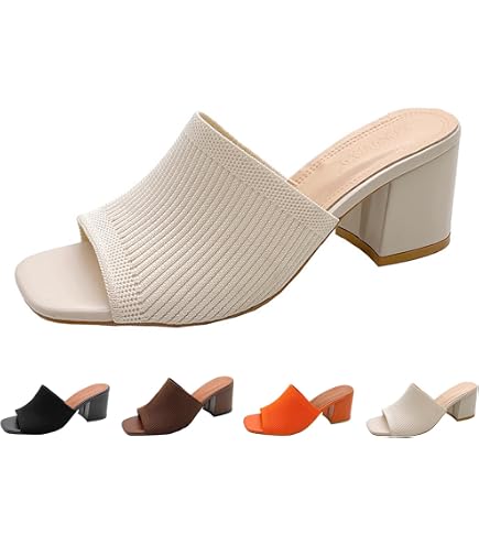 Amazon.com | Women's Square Open Toe Knitted Mules Comfortable