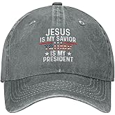Quasarino Jesus is My Savior Trump is My President Hat Men Dad Hat Adjustable Hat Gray