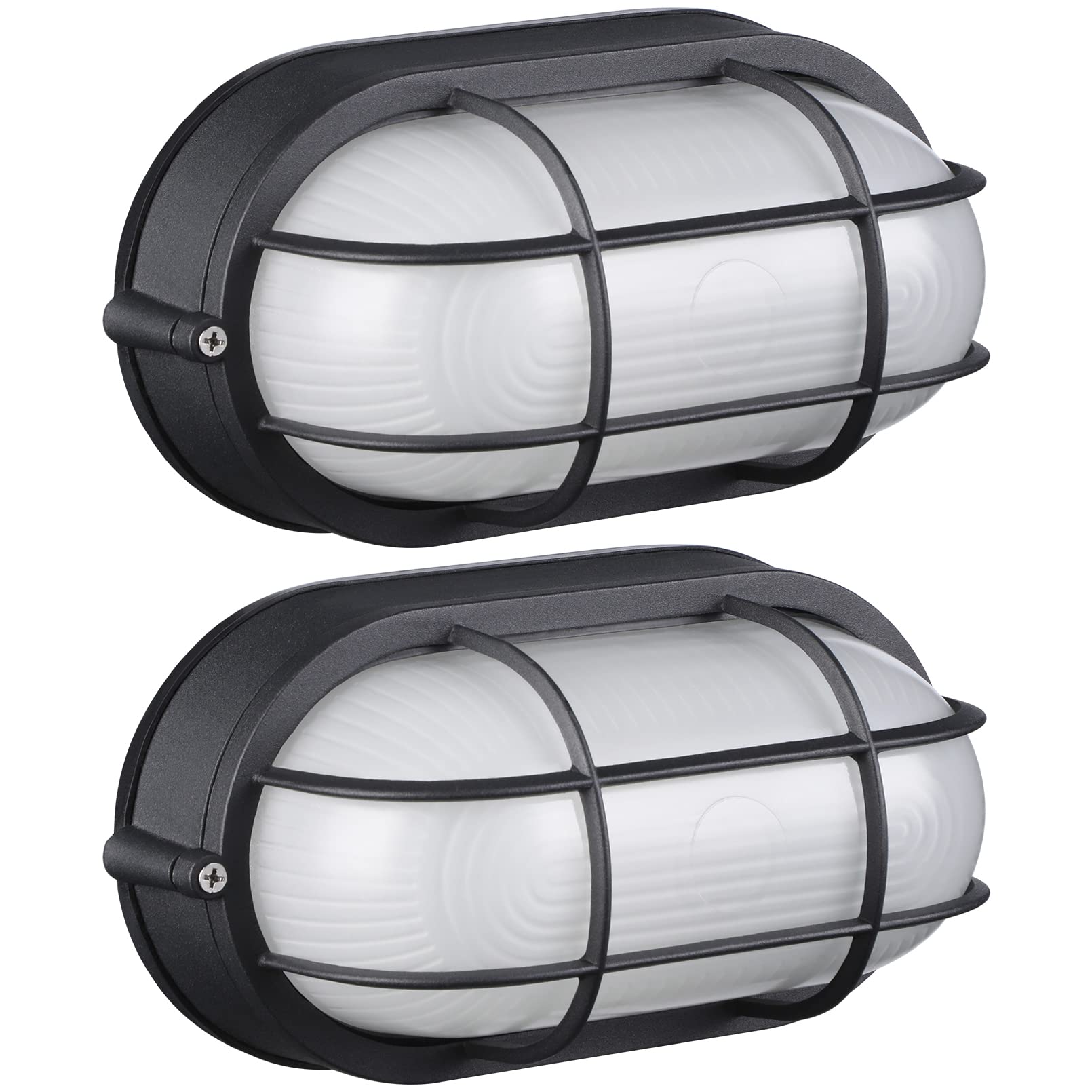 Photo 1 of LEONLITE 8.5'' Bulkhead Light Fixture, Nautical Outdoor Lighting, Oval Bulkhead Wall Light, ETL & UL Listed, E26 Base, Wall & Ceiling Mount, Aluminum with Frosted Glass, Match with 40W Bulb, Pack of 2