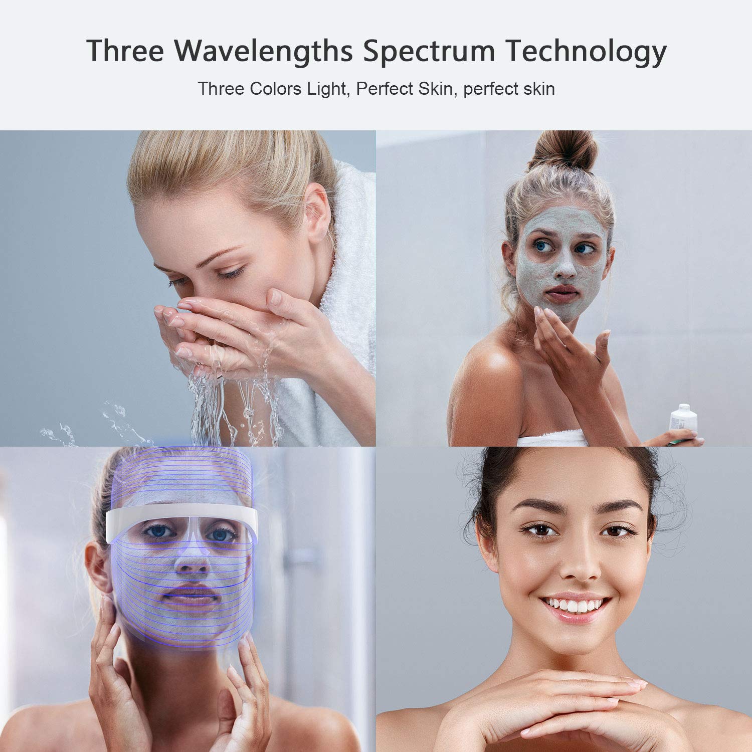LED Face Mask Light Therapy, 3 Colors Light Therapy Facial Photon Beauty Device for Facial Rejuvenation, Wrinkles Reduction, Anti-Aging : Beauty