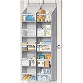 AOODA 2 Pack Over the Door Organizer, Large Capacity Closet Door Hanging Organizer, Clear Deep Pockets Baby Organizer Storage for Nursery, Bathroom, Bedroom, Pantry, Diapers (Grey)